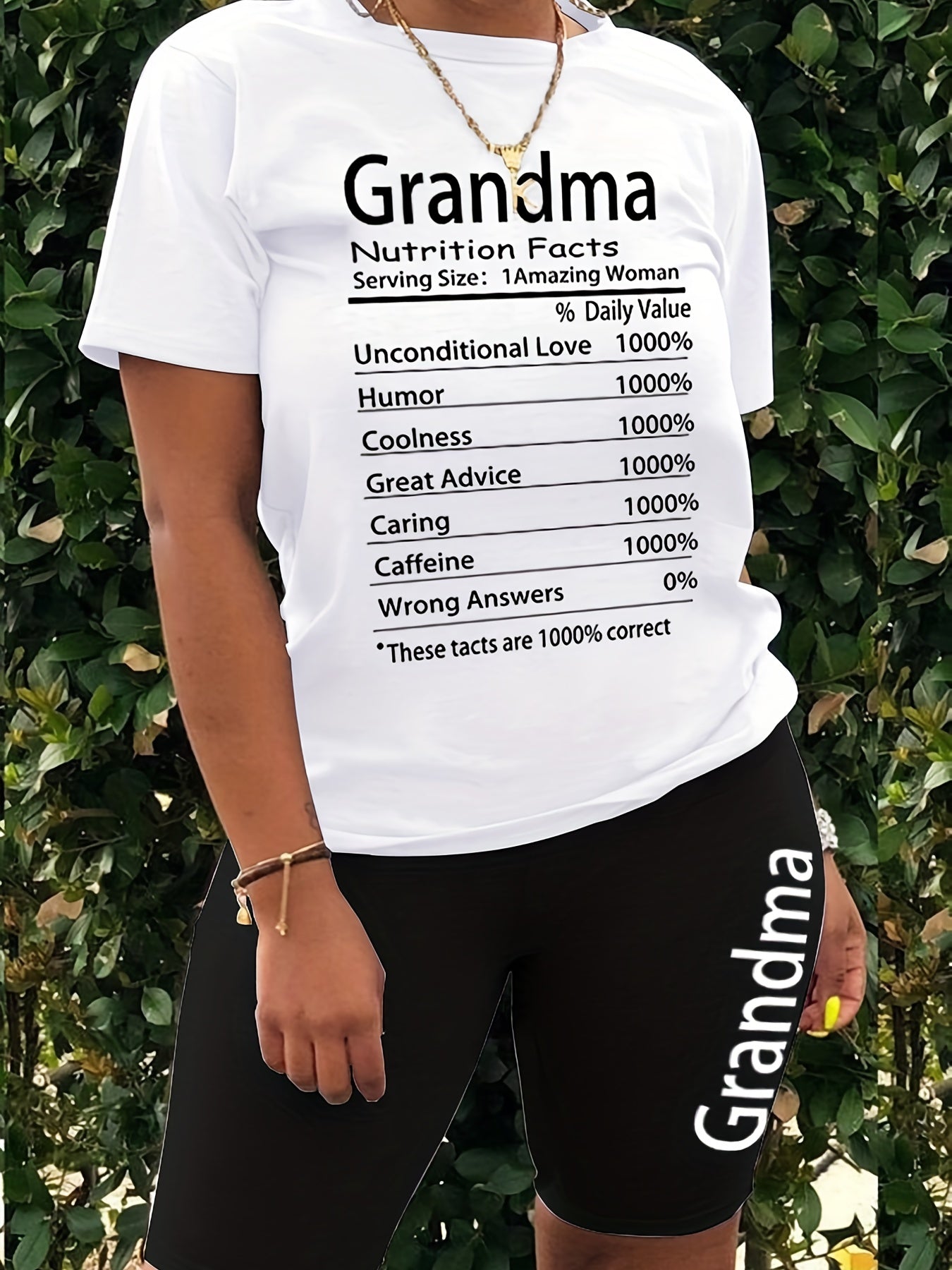 Grandma Letter Print Crew Neck Tee & Shorts Set