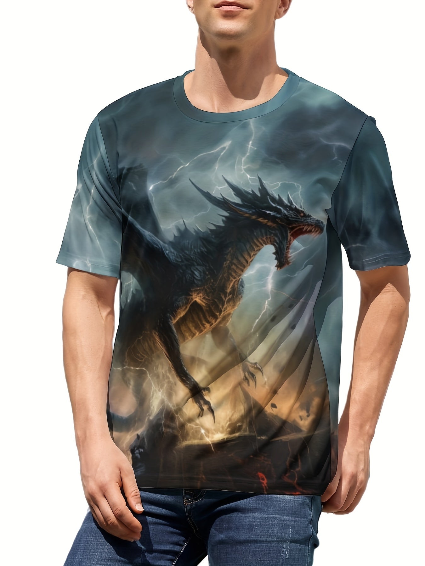 Men's Dragon Graphic T-shirt Active Stretch 3D Print Tee