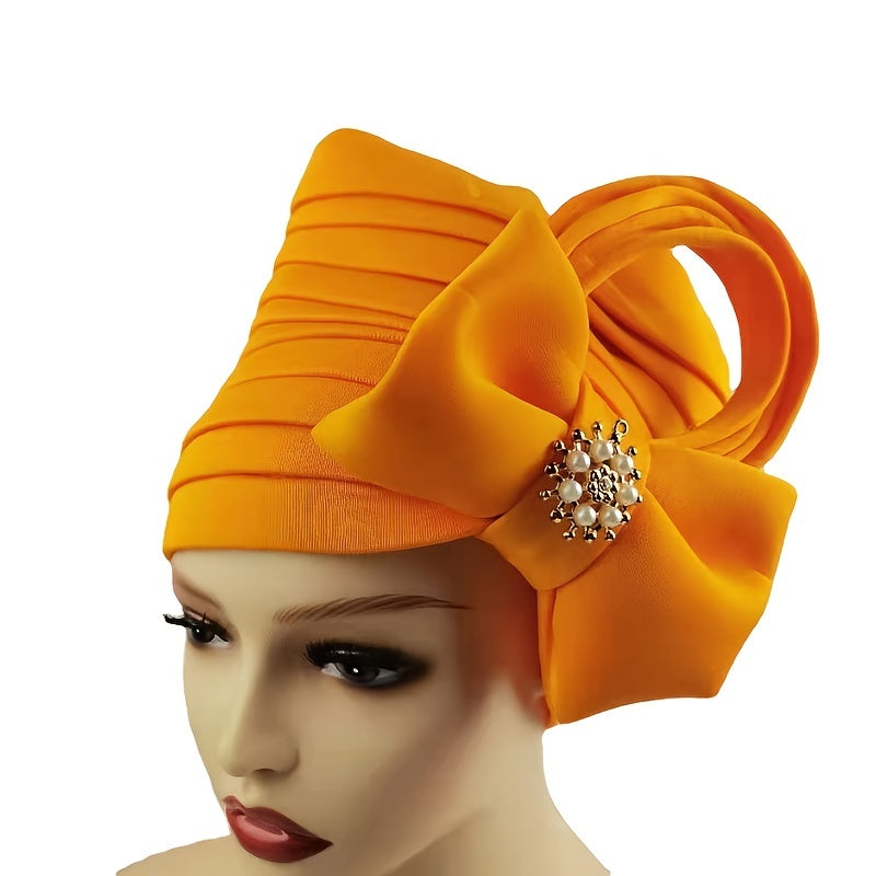 Faux Pearl Alloy Turban Cap Bow Bandana Hijab Hair Accessories