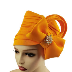 Faux Pearl Alloy Turban Cap Bow Bandana Hijab Hair Accessories