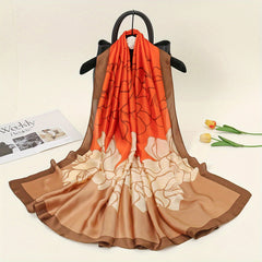 Big Flower Print Scarf Silk Shawl Red Ka...