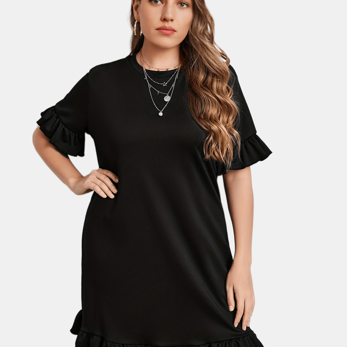 Casual Dress Women's Plus Plain Ruffle Trim Short Sleeve