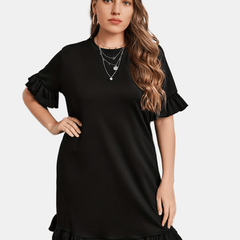 Casual Dress Women's Plus Plain Ruffle Trim Short Sleeve