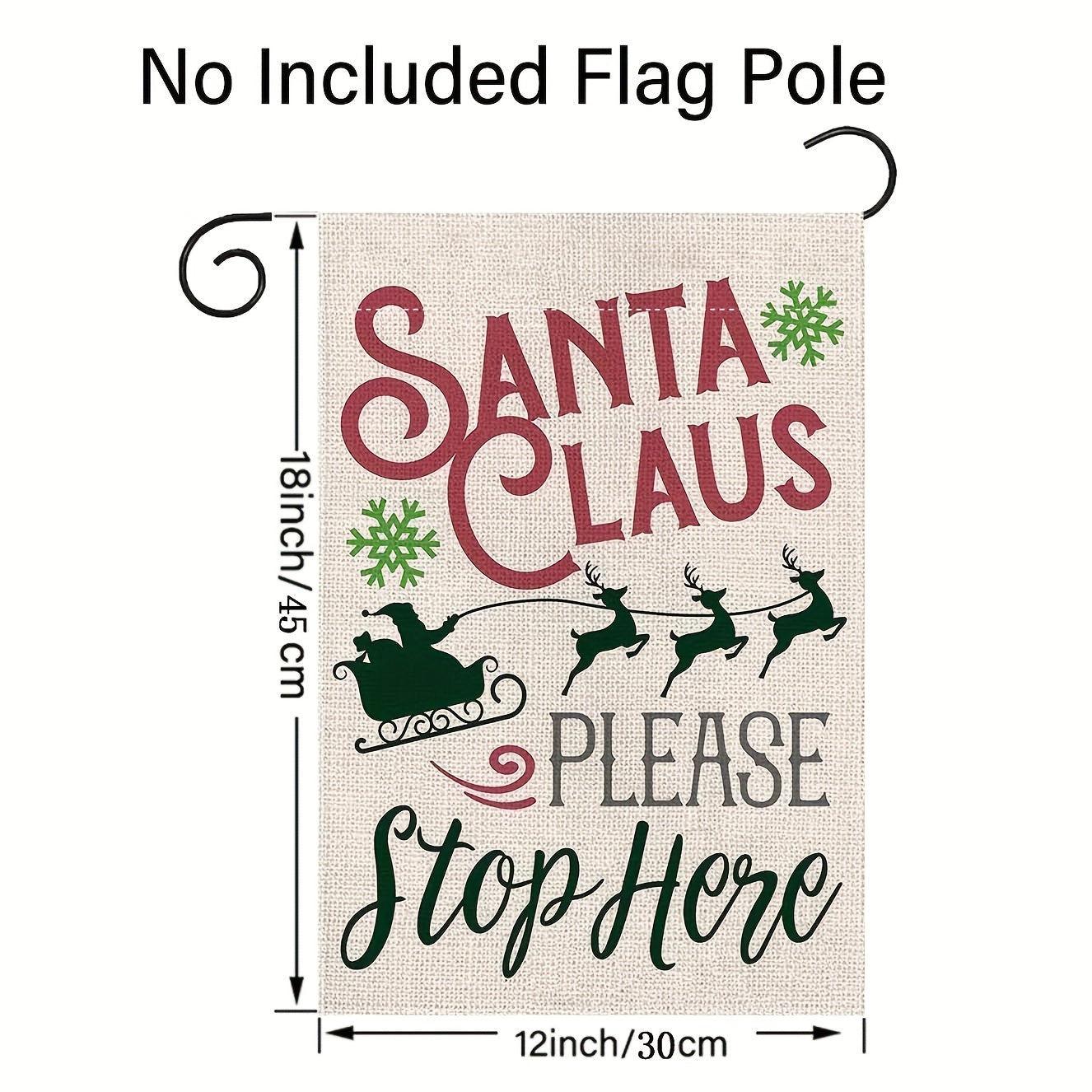 Christmas Garden Flag Santa Claus Sleigh Reindeer Burlap Vertical Stop Here