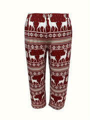 Christmas Lounge Set: Elk & Snowflake Striped Print Blouse & Pants Paj