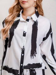 Brush Print Blouse & Wide Leg Pants Set