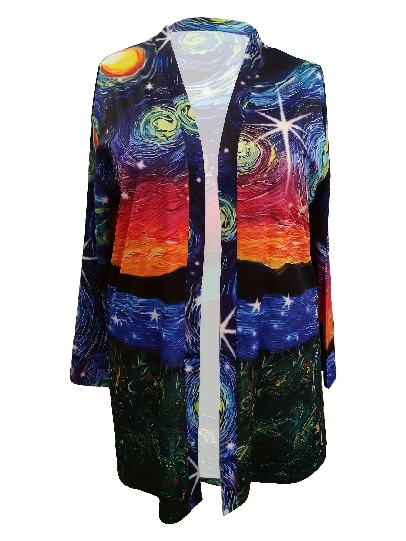 Painting Print Open Front Cardigan