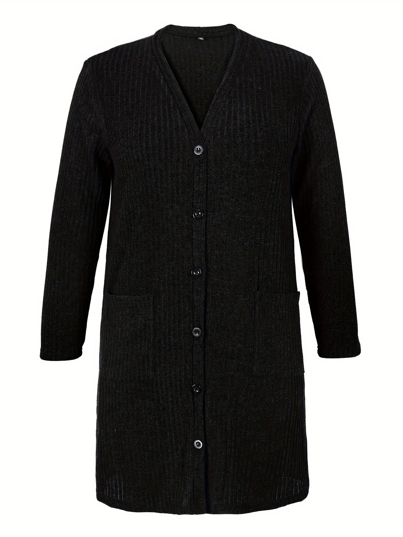 Solid Ribbed Long Sleeve Button Up Cardigan