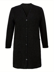 Solid Ribbed Long Sleeve Button Up Cardigan