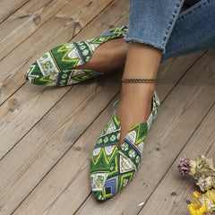 Bohemian Tribal Style Pointed Toe Slip On Canvas Flats