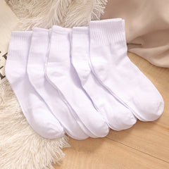 5 Pairs Solid Basic Mid Tube Socks