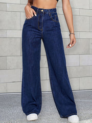 Loose Fit Wide Leg Boyfriend Jeans High Waist Slash Pockets