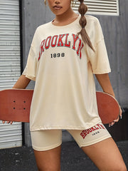 Letter Print Lounge Set Short Sleeve Top & Shorts Women's Loungewear