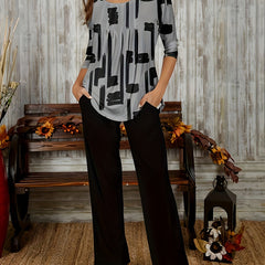 Women's Plus Brush Print Top & Pants Set
