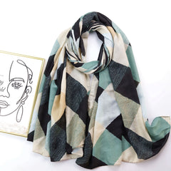 Vintage Chain Print Scarf Floral Pattern Frayed Summer Shawl