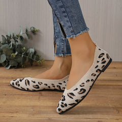 Leopard Print Flats Soft Sole Slip On Shoes Pointed Toe