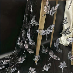 Soft Lace Fabric Butterfly Sequin Dress Fabric Wedding Evening Curtain 51in 36in