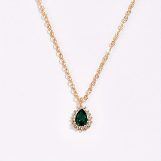 Green Zircon Teardrop Pendant Necklace Women's Accessories Gift