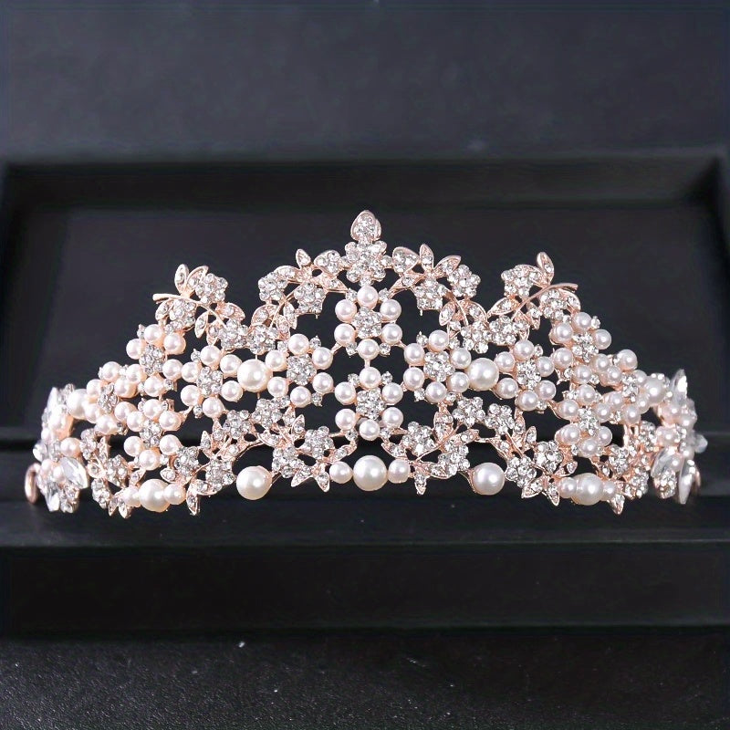Faux Pearl Rhinestone Crown Hairband Wedding Favor Decorations
