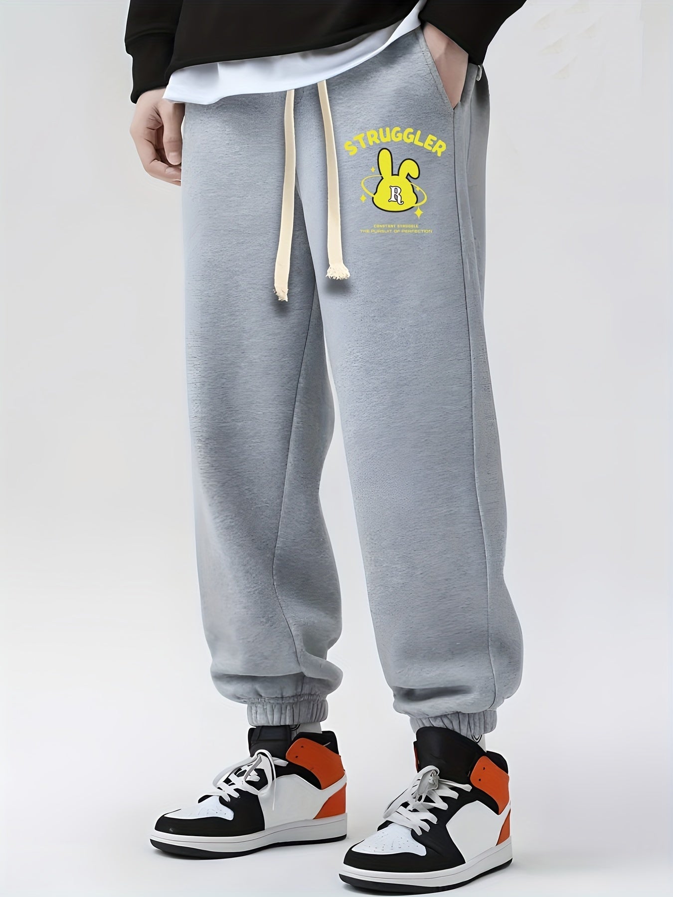 Retro Rabbit Print Drawstring Sweatpants Loose Fit Casual Joggers