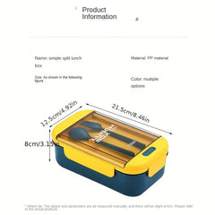 Rectangular Compartmented Lunch Box w/ Chopsticks & Spoons Food Container