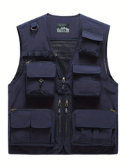 Men's Cargo Vest Zipper Pockets Mesh Lining Nylon Outwear