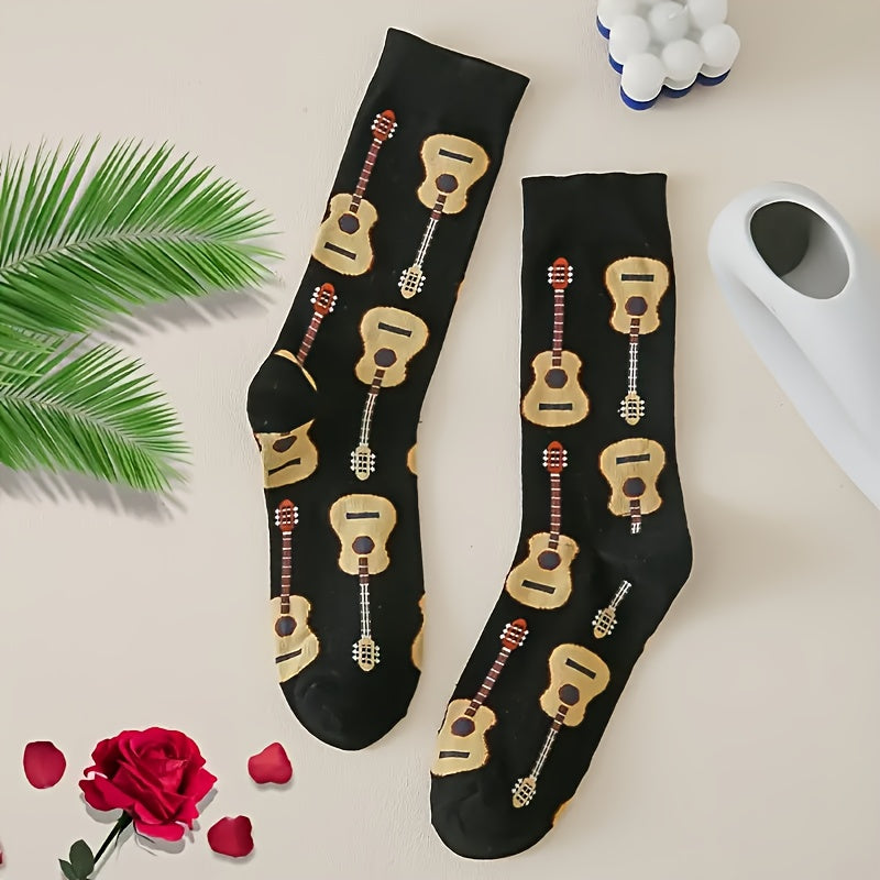 Men's Cartoon Pattern Crew Socks Breathable Cotton Blend Casual Unisex Socks