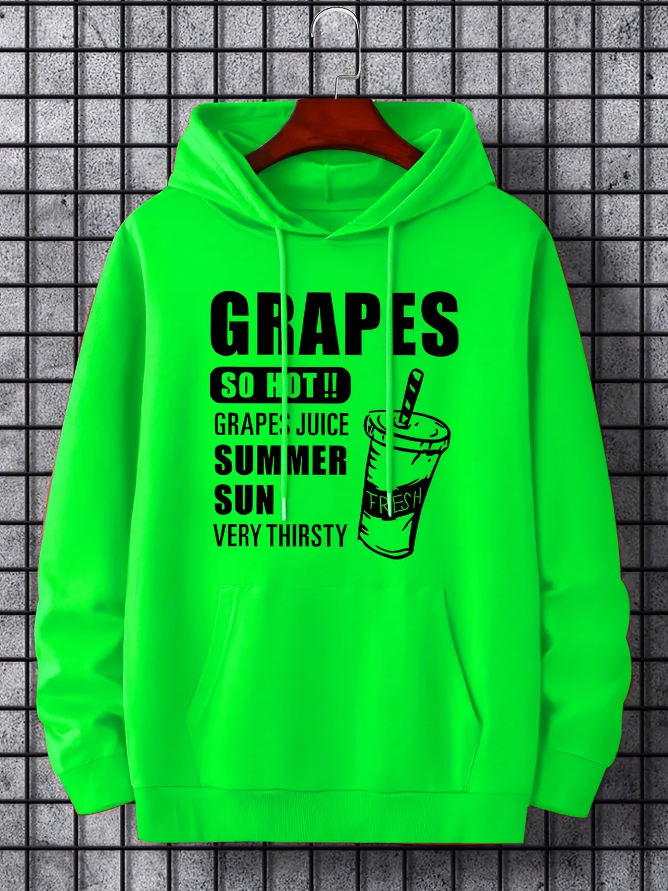Grapes & Drinks Print Hoodie Men's Graphic Pullover Sweatshirt