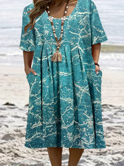 Casual Dress Women's Plus Print Short Sleeve Dress With Pockets