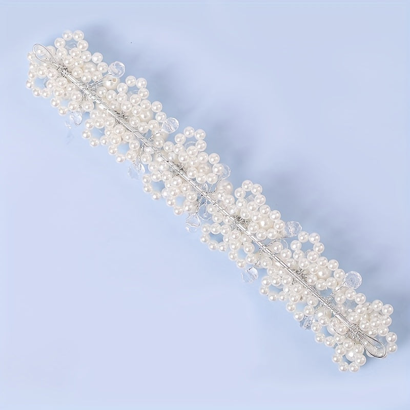 Faux Pearl Bridal Hair Piece Crystal Headband for Women