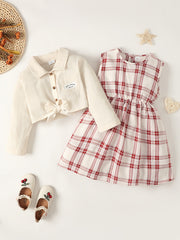 Girls Long Sleeve Shirt & Sleeveless Plaid Dress Baby Kids Clothes