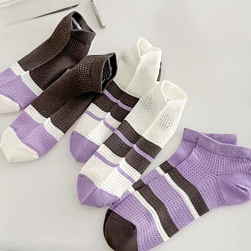 6 Pairs Striped Low Cut Socks Women's Stockings & Hosiery