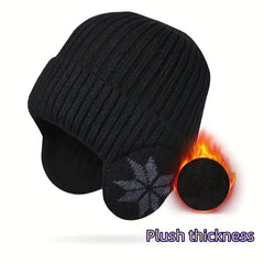 Winter Knitted Hat with Snowflake Earmuffs