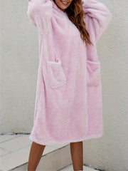 Warm Hooded Robe with Pockets for Women