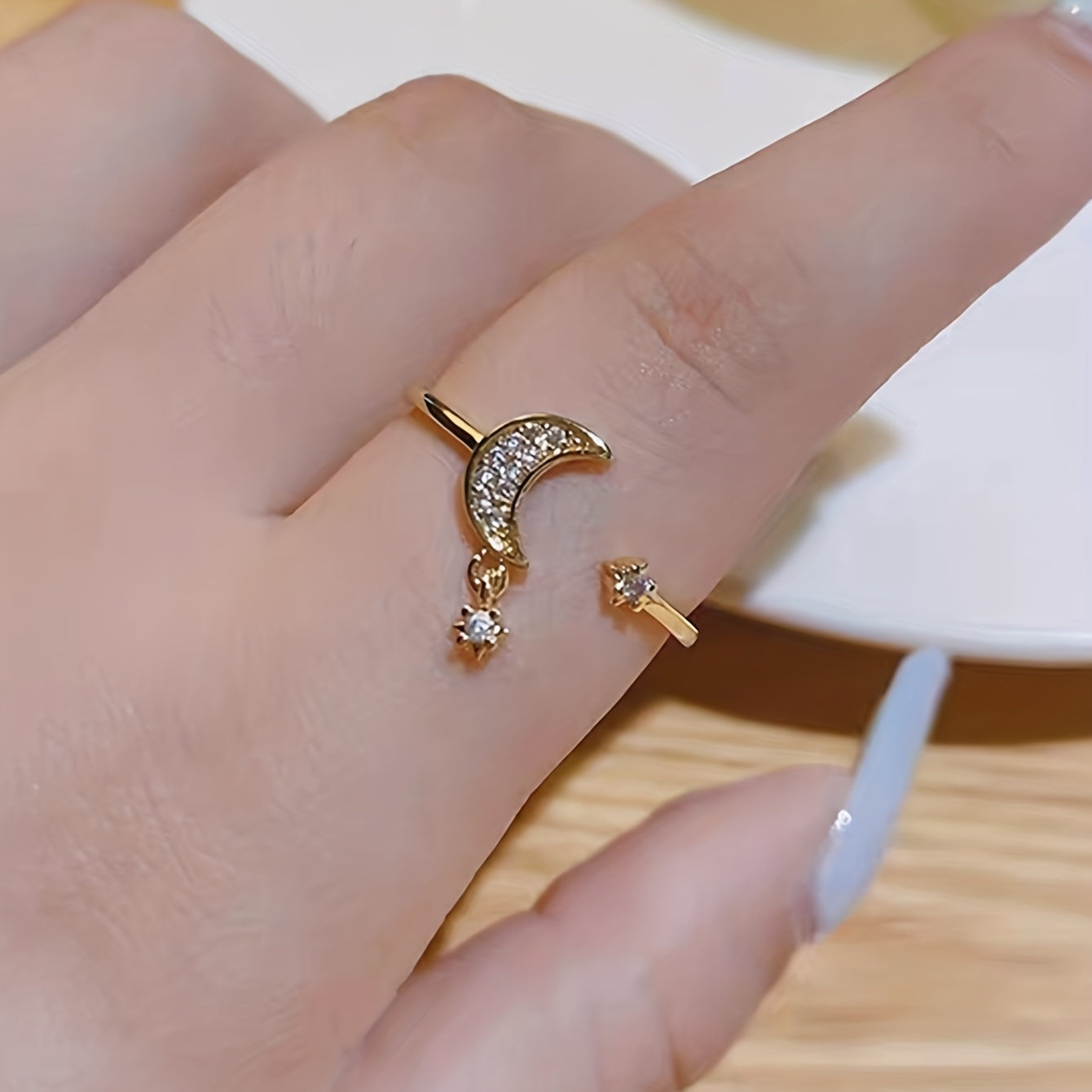 Moon Star Ring Inlaid Zircons Light Jewelry For Female