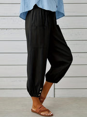 Drawstring Cropped Pants Casual Elastic Waist Versatile Pants
