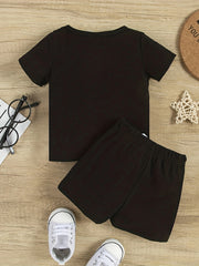 Baby Boy's Love Print Block Tee Top & Shorts Set