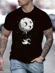 Moon Astronaut Pattern Print Men's Short Sleeve Comfy T shirt Graphic Tee