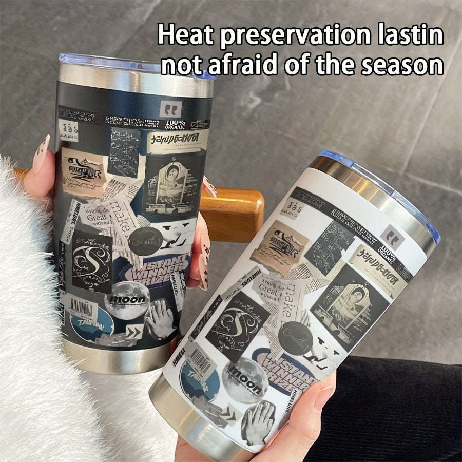 Moon Label Pattern 600ml Insulated Steel Coffee Mug