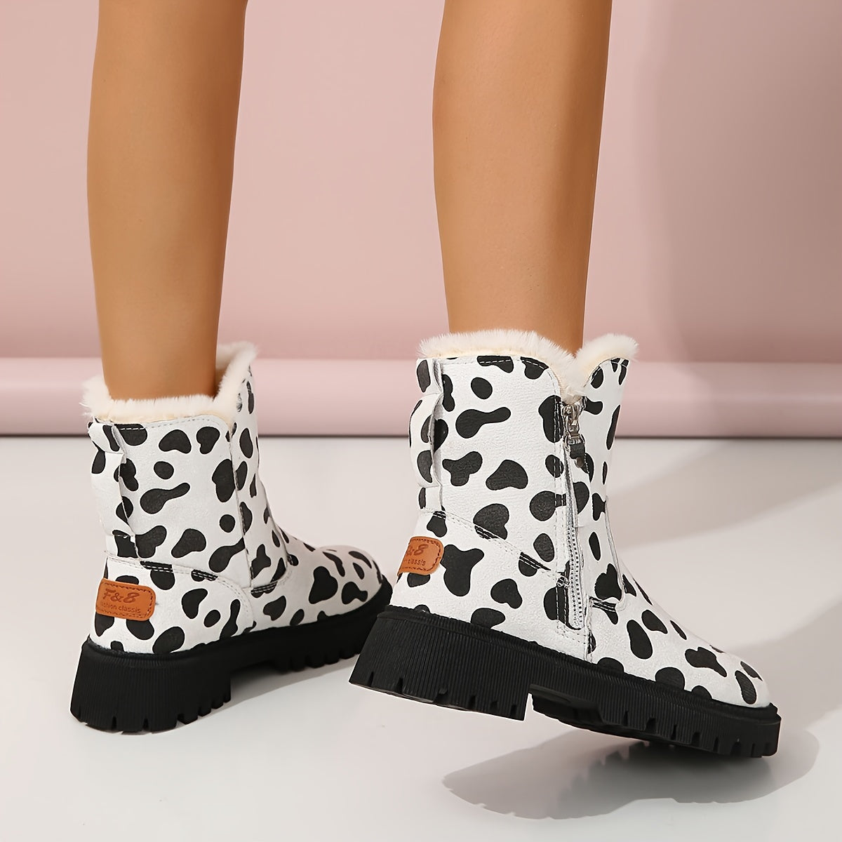 Cow Pattern Winter Snow Boots Warm Comfortable Anti Slip Thickened Bottom