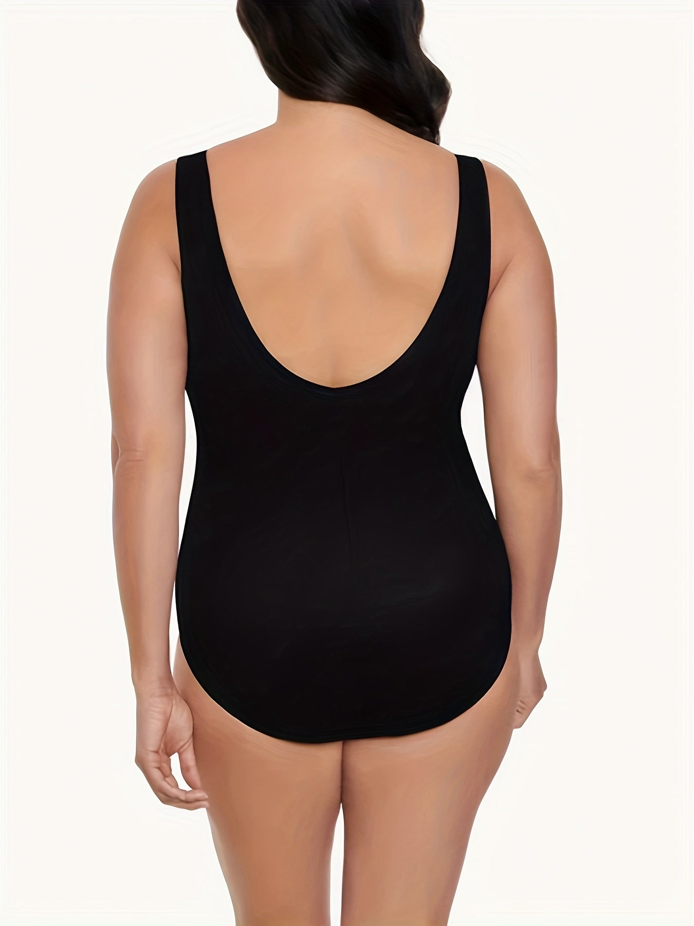 Line Print Scoop Neck Tummy Control One Piece Swimsuit