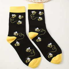 Cartoon Bee Print Socks Women's Comfy Mid Tube Stockings