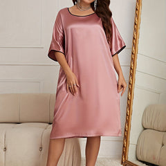 Nightdress Women's Plus Half Sleeve V Neck Slight Stretch Sleep Dress