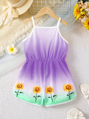 Girls Sunflower Vacation Style Cami Romper Jumpsuit