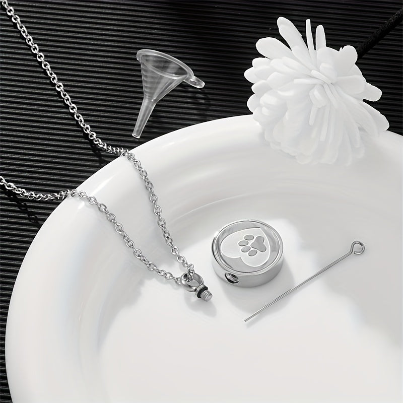 Stainless Steel Memorial Urn Paw Pattern Pendant Necklace
