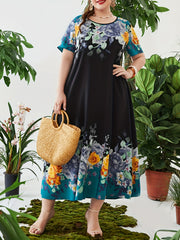 Floral Print Kaftan Dress Short Sleeve Maxi