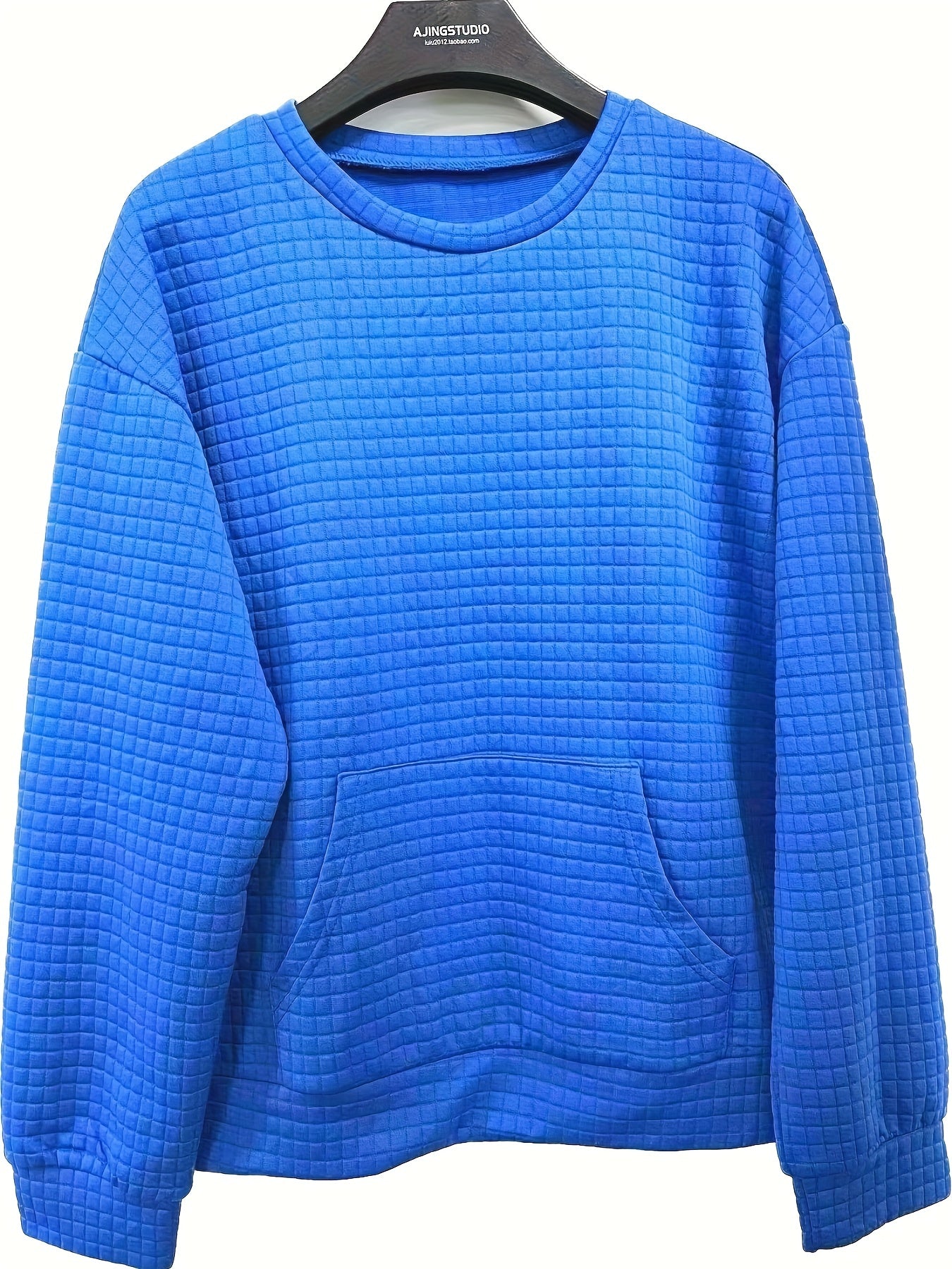 Waffle Grid Kangaroo Sweatshirt Lantern Sleeves