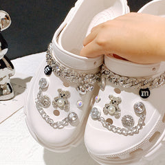 14pcs Silver Bear & Chain Shoe Charms For Clogs Garden Shoes DIY Accessories