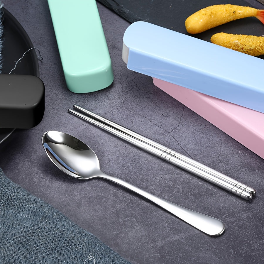3pcs Stainless Steel Outdoor Tableware Set Spoon Fork Chopsticks