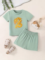 Dragon Pattern Toddler Kid 2pcs Summer Clothing Set
